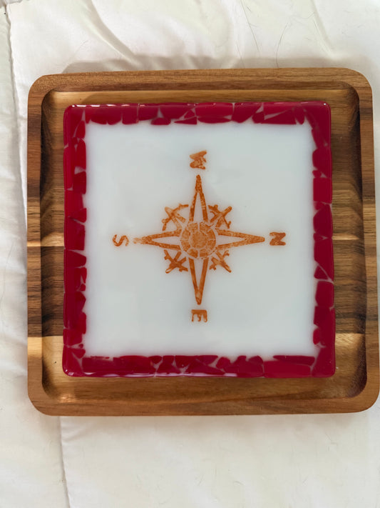 Compass Rose Trivet on Wood